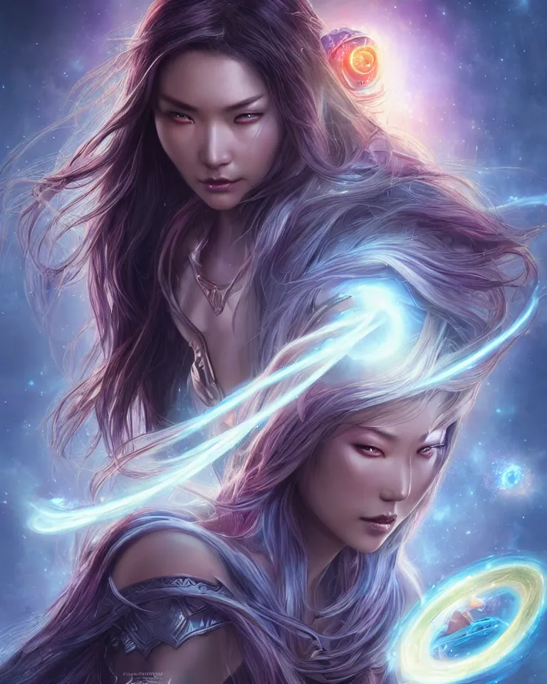 Image similar to beautiful cinematic fantasy poster, asian goddess of light and love, beautiful glowing galaxy eyes, hybrid from The Elden Ring and art direction by Darius Zawadzki ;by artgerm; wayne reynolds art station; cinematic quality character render; low angle; ultra high quality model; production quality cinema model;