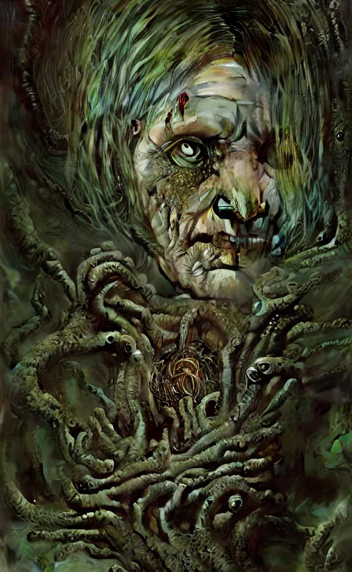 Image similar to delta green, zombie bloated old woman locked in septic tank, present day, creepy, lovecraftian, intricate and very beautiful and highly detailed, elegant, digital painting, artstation, concept art, matte, smooth and sharp focus, illustration, art by tian zi and wlop and alsphonse mucha and artgerm and greg rutkowski