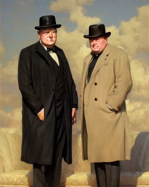 Image similar to Winston Churchill and Franklin Delano Roosevelt, oil on canvas, artstation, by J. C. Leyendecker and Edmund Blair Leighton and Charlie Bowater, octane