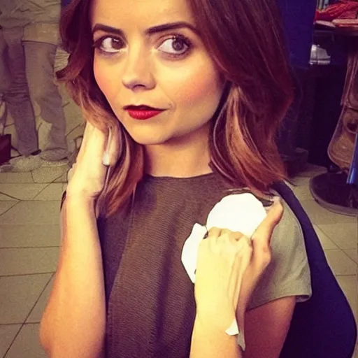 Prompt: jenna coleman transformed into humanoid fox, fox ears, fox face, fox features