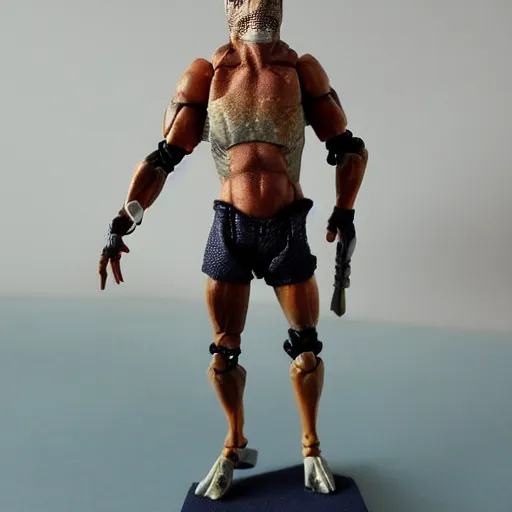 Image similar to action figure of a shark man, realistic, high detail,