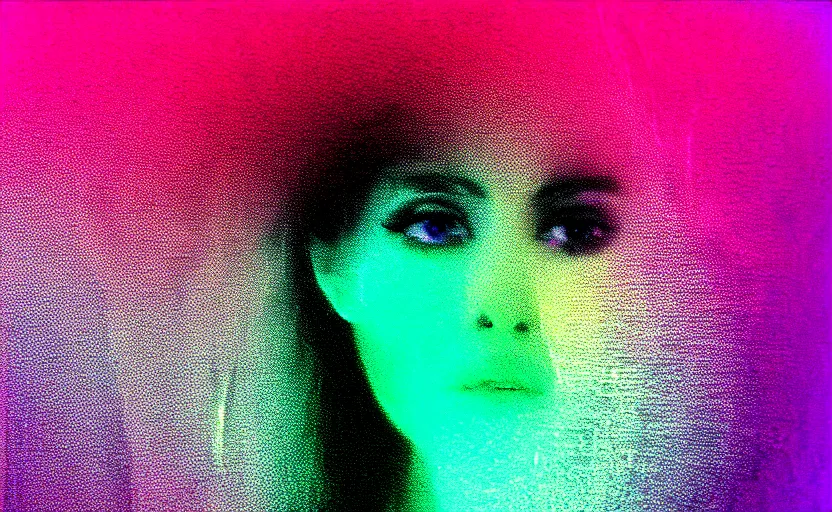 Prompt: vhs glitch art portrat of a woman hidden underneath a sheet, foggy environment, static colorful noise glitch volumetric light, by bekinski, unsettling moody vibe, vcr tape, 1 9 8 0 s analog video, vaporwave aesthetic, directed by david lynch, colorful static, datamosh, pixel stretching