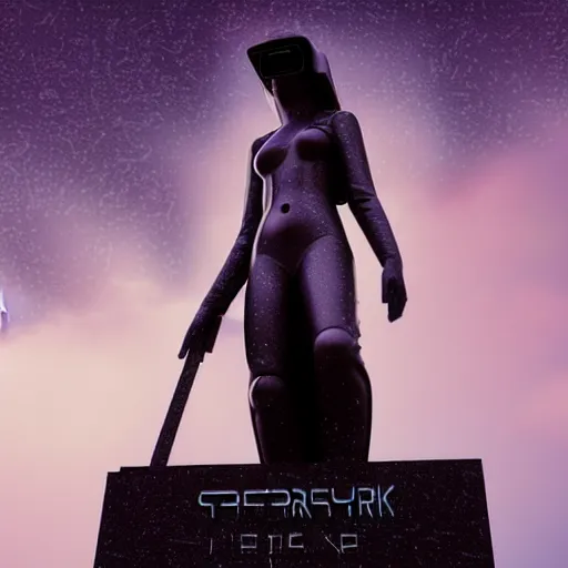 Image similar to cyberpunk statue, rain, space, galaxy