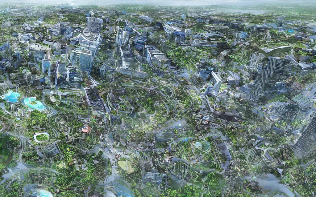 Image similar to future city of denpasar bali in the year 2 1 0 0, perfect faces.