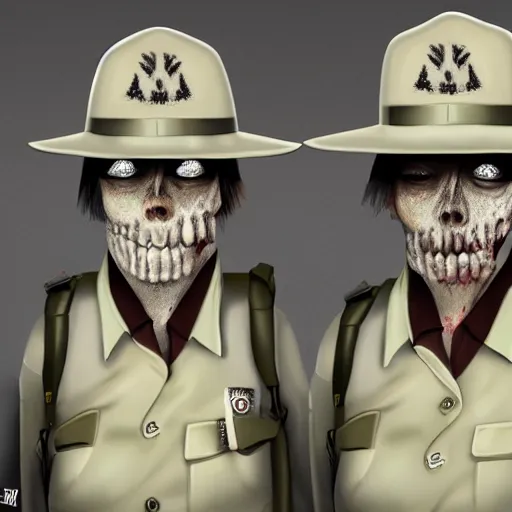 Prompt: ( ( beige ) ) undead uniform and caps zombie security officers trending on artstation very high detail 4 k 8 k hd