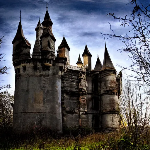 Prompt: A photograph of a beautiful abandoned castle