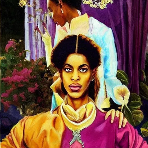 Prompt: a beautiful painting. Prince is jealous of twin sisters.