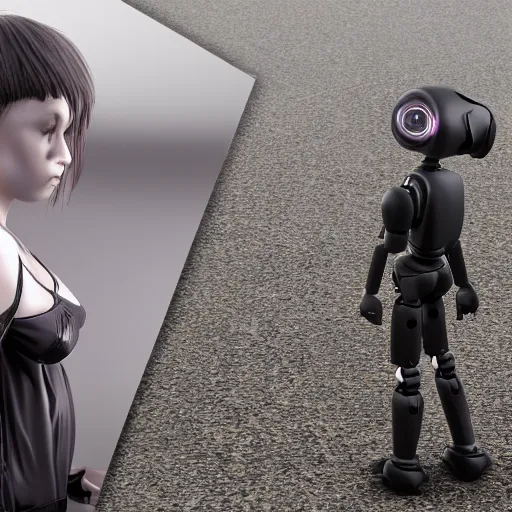 Image similar to 2B ultra realistic, 4k standing beside defeated robot