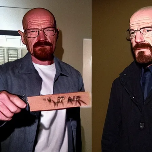 Image similar to walter white meets his doppelganger that don't look like him that much