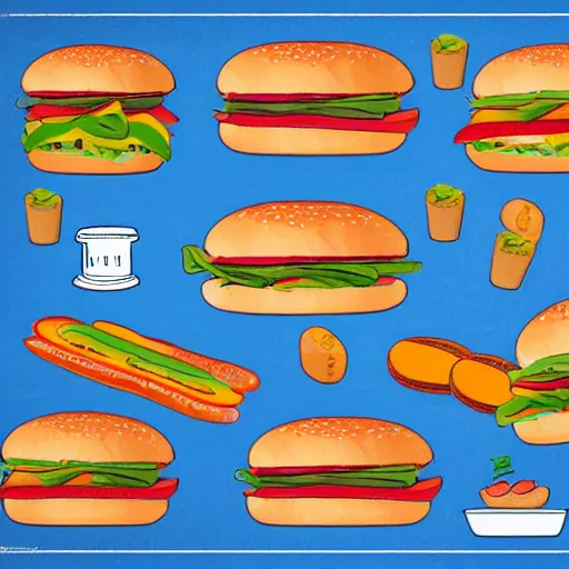 Prompt: An accurate blueprint design of a hamburger