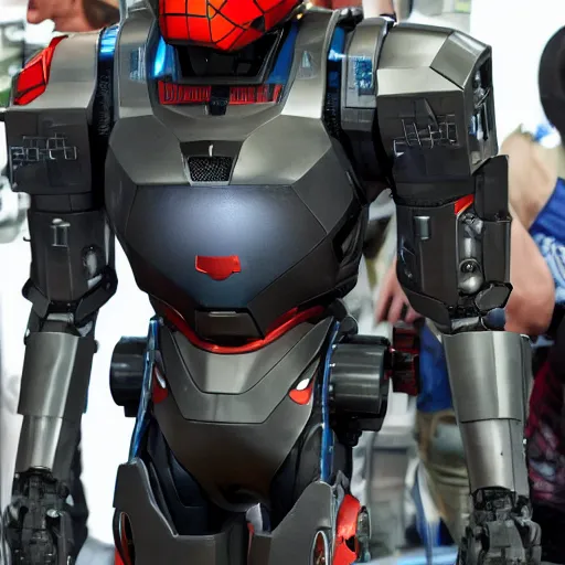 Image similar to tom holland head on top of mech suit