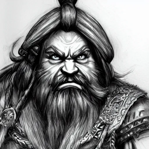 Image similar to dwarf, pencil drawing, hard lines, world of warcraft