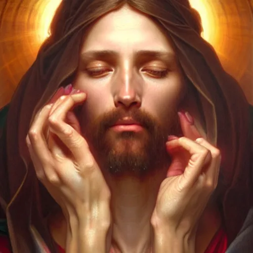 Image similar to portrait painting of a divine mercy of jesus, ultra realistic, concept art, intricate details, highly detailed, photorealistic, octane render, 8 k, unreal engine. art by artgerm and greg rutkowski and magali villeneuve and alphonse mucha