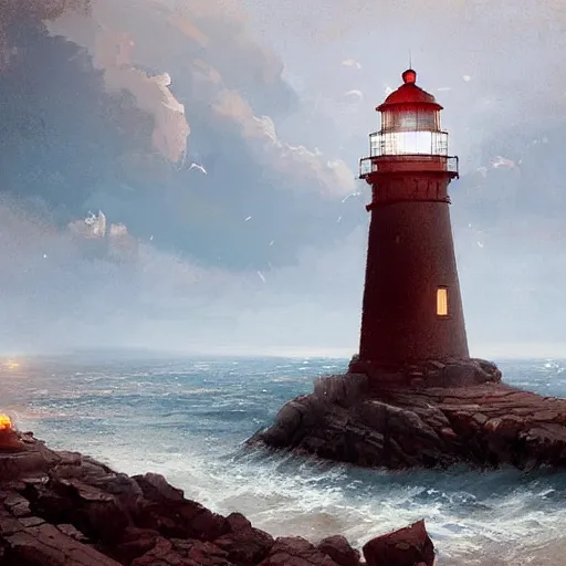 Prompt: a lighthouse by greg rutkowski