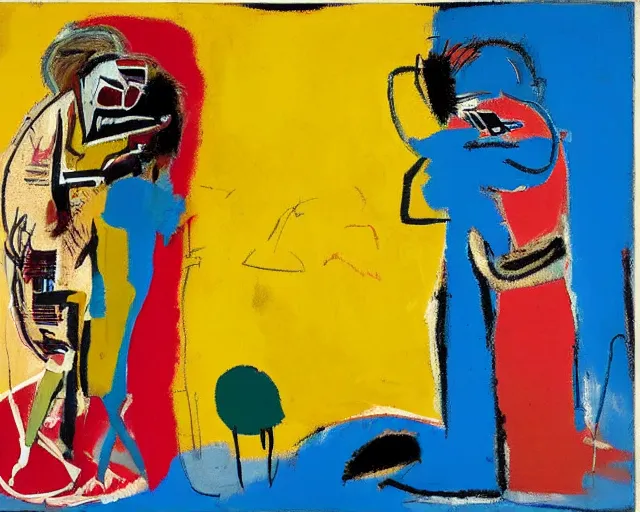 Image similar to painting of two people hugging by graham sutherland, basquiat, neo - expressionism, muted colors!!!