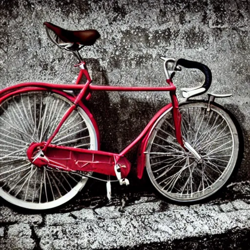 Image similar to vintage bicycle made of nothing but spaghetti, colourized, high quality, photo