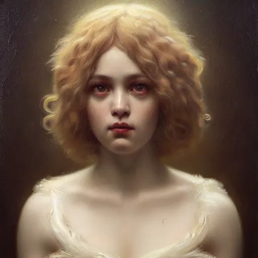 Prompt: highly detailed oil painting | very intricate | cinematic lighting | award - winning | super cute fluffy chick | by roberto ferri, by tom bagshaw, by j. c. leyendecker and klimt, beautiful cinematic light, american romanticism, by austin osman spare, artstation, cgsociety, official art, octane