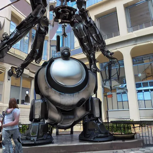 Image similar to Photo of glados from portal 2 as a large metal statue in town center