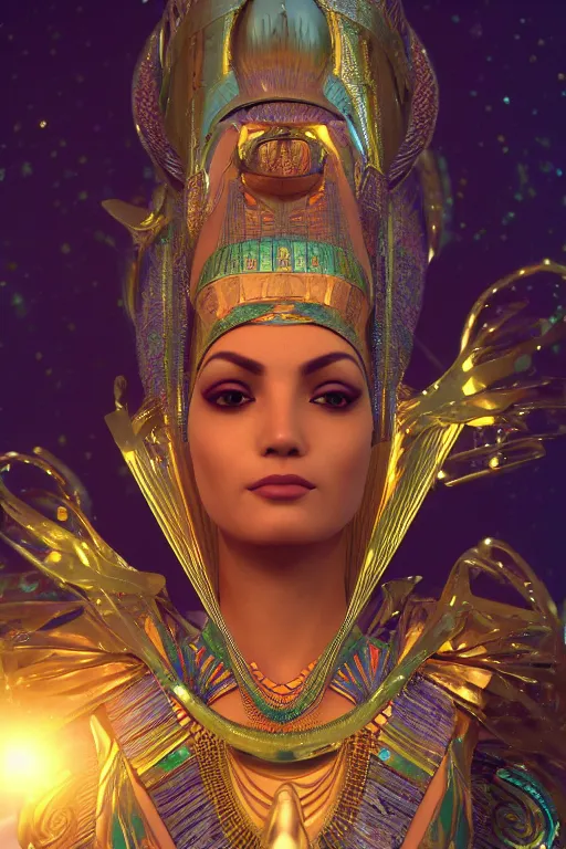 Image similar to a photo of a beautiful egyptian ancient alien woman goddess in jewelery and fractals art nuvo alphonse mucha trending on artstation made in unreal engine 4 octane render in 8 k