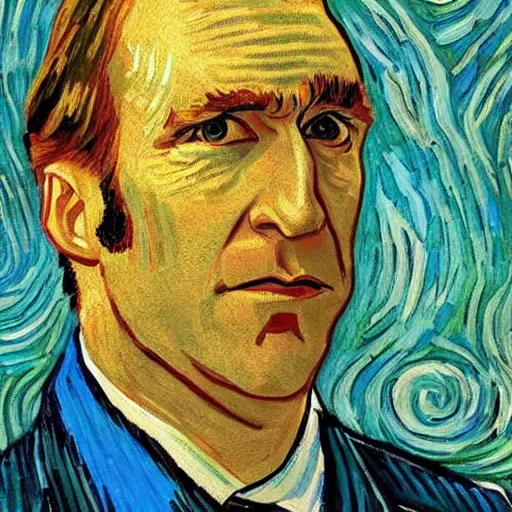 Prompt: Saul Goodman portrait in the style of van gogh