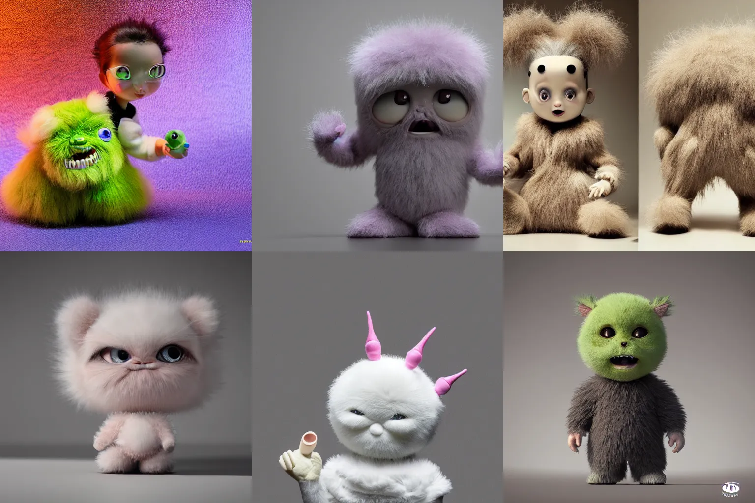 Prompt: fluffy ebay product, beautiful cute baby, cute miniature resine action figure, High detail photography, 8K, 3d fractals, cute pictoplasma, one simple ceramic tintoy fury fury fury fur monster mad scientist Figure sculpture, 3d primitives, in a Studio hollow, by pixar, by jonathan ive, cgsociety, simulation