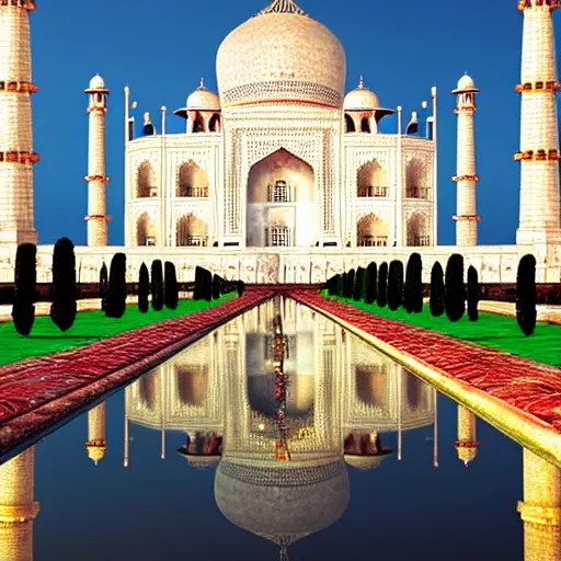 Prompt: the taj mahal made ot of cheese, 8k photorealism, extremly detailed, trending on artstation