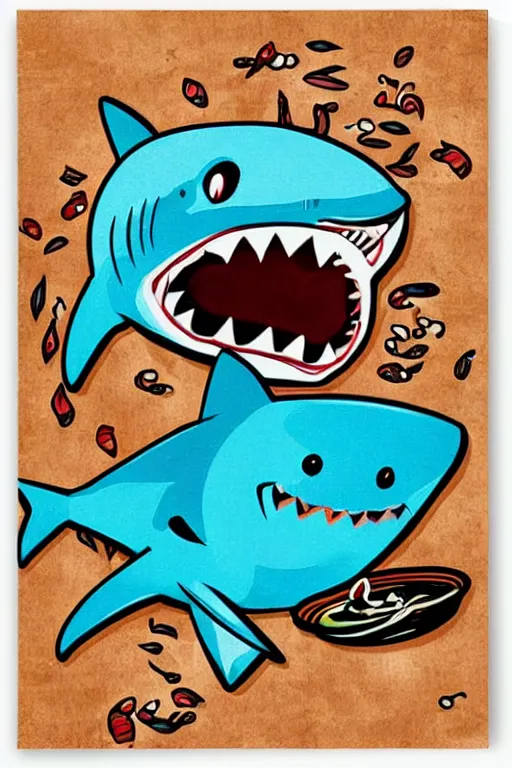 Prompt: a colorful shark eating ramen by leo lionni