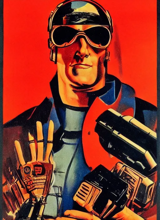 Image similar to soviet propaganda poster. cyberpunk spy. portrait by jean giraud and anton otto fischer and john philip falter and will eisner and gil elvgren