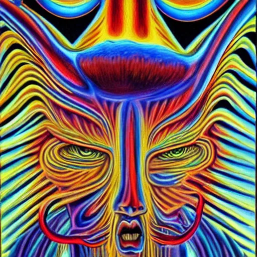 Image similar to Alex Grey painting of a migraine