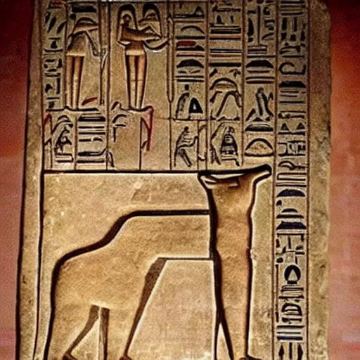 Prompt: ancient egyptian carving of doge meme, shiba inu meme