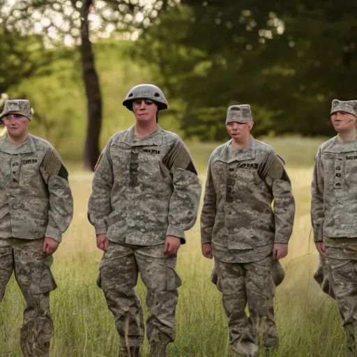 Image similar to a group of fox animals dressed in modern american military soldier uniforms, foxes animals, 8 5 mm f / 1. 4