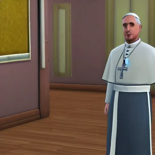 Prompt: The pope being confused in sims 4, gameplay footage