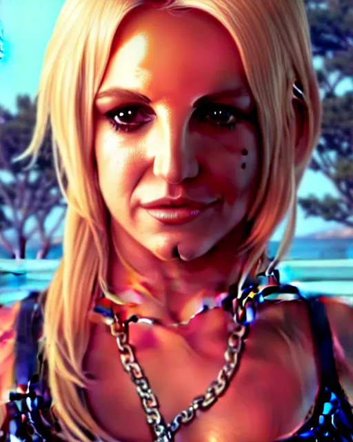 Image similar to highly detailed portrait of britney spears in gta v, stephen bliss, unreal engine, greg rutkowski, loish, rhads, beeple, makoto shinkai and lois van baarle, ilya kuvshinov, rossdraws, tom bagshaw, alphonse mucha, global illumination, god rays, detailed and intricate environment