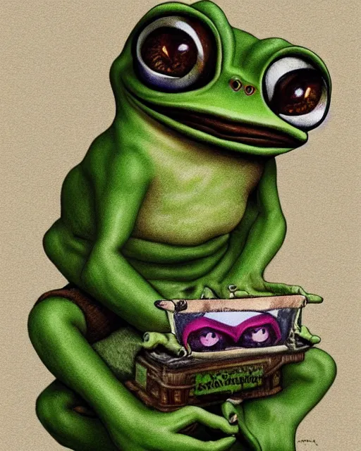 Image similar to a sinister portrait of pepe the frog smoking weed, highly detailed, trending on artstationhq
