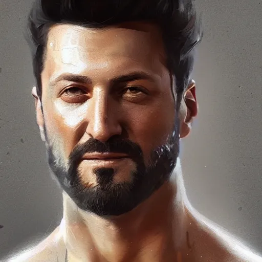 Image similar to portrait of maksim chmerkovskiy by greg rutkowski, young, attractive, highly detailed portrait, scifi, digital painting, artstation, concept art, smooth, sharp foccus ilustration, artstation hq