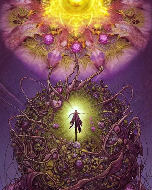 Image similar to the platonic ideal of flowers, rotting, insects and praying of cletus kasady carnage thanos nazgul doctor manhattan chtulu mandelbulb howl's moving castle mandala davinci heavy rain the witcher, d & d, fantasy, ego death, decay, dmt, psilocybin, art by artgerm and greg rutkowski and alphonse mucha