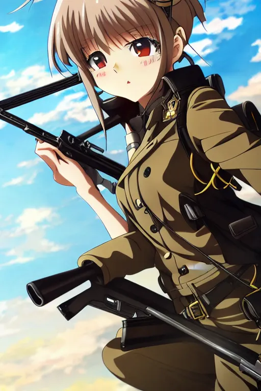 Image similar to anime key visual of tanya degurechaff aiming down a bolt action rifle, official digital media illustrated by artist so - bin, trending on artstation