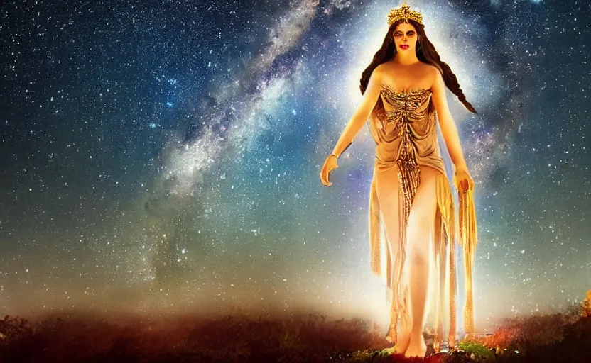 Prompt: magnificent stunning image of the goddess, the embodiment of the night starry sky