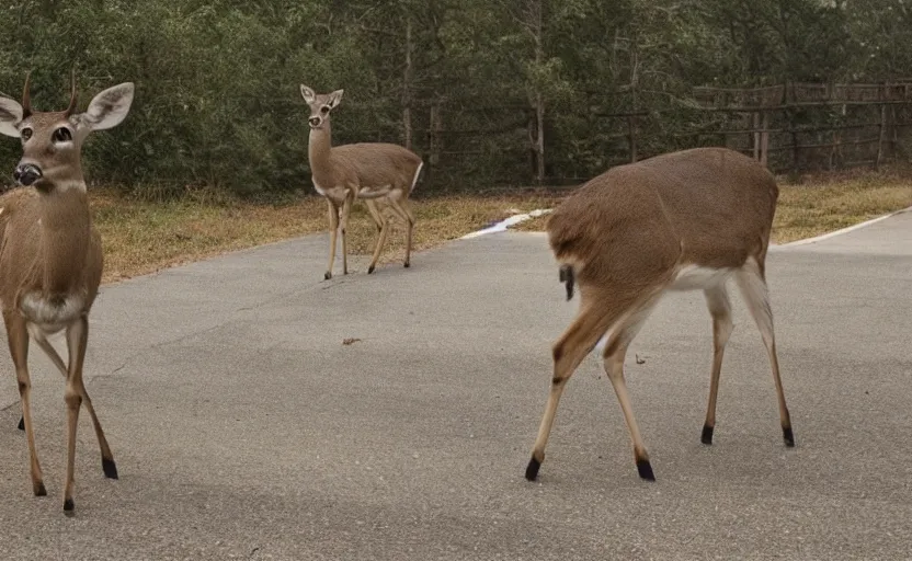 Prompt: deer caught in car headlights praying to the deer god