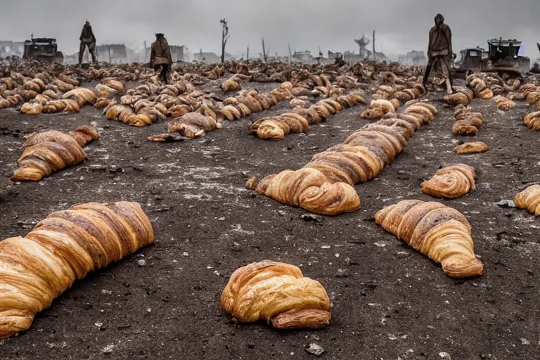 Image similar to croissant graveyard, in a dark and gritty version from the makers of mad max fury road