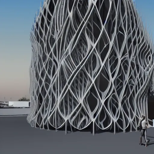 Image similar to 3d printed building, parametric design by zaha hadiid