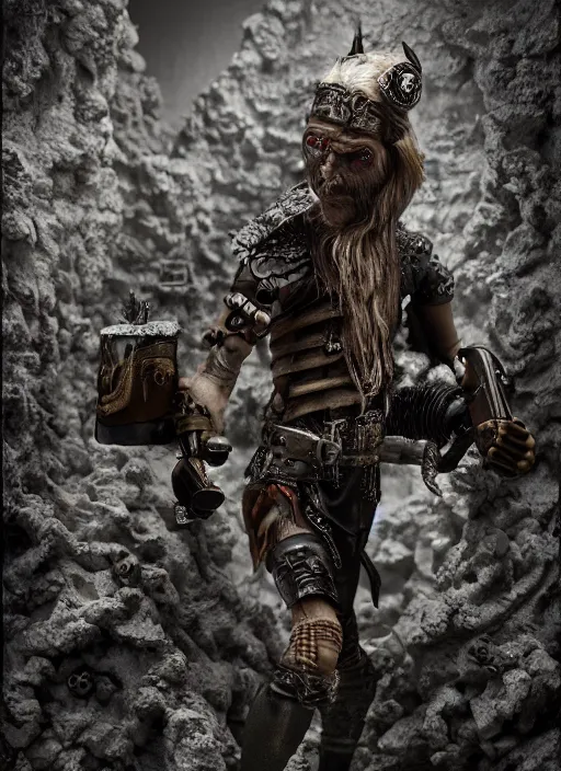 Image similar to 8 5 mm f 1. 8 photograph of a claymation cyberpunk viking, highly detailed diorama, by erwin olaf and anton corbijn, smooth, sharp foccus, commercial photography, fashion shoot