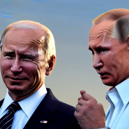 Image similar to biden and putin handshacking each other with a painful face