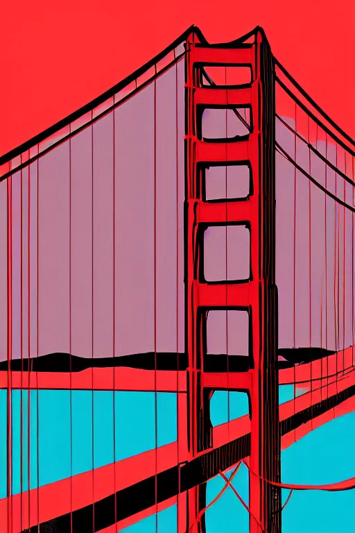 Prompt: golden gate bridge, illustration, in the style of katinka reinke