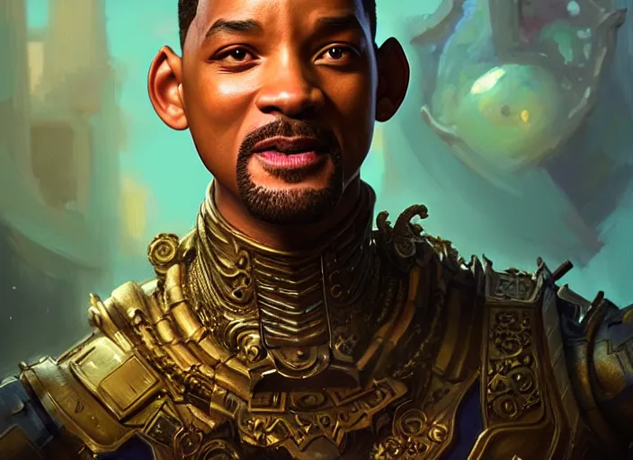 Image similar to will smith as oscar diggs, intricate, d & d, fantasy, art nouveau, digital painting, trending on artstation, sharp focus, wide shot, illustration, global illumination, ray tracing, art by artgerm and greg rutkowski and ruan jia