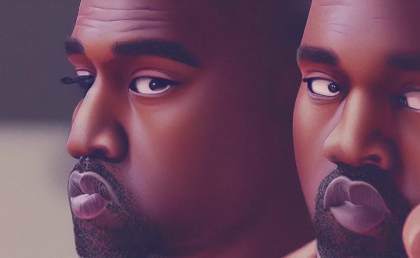 Prompt: kanye west film by studio ghibli, close up, kanye, anime film by makoto shinkai, kanye west