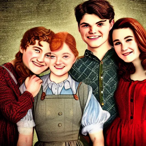 Image similar to Gilbert Blythe from anne with an e as college students, digital art