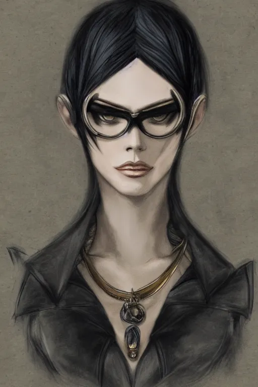 Image similar to Portrait sketch of fully clothed Bayonetta by Da Vinci