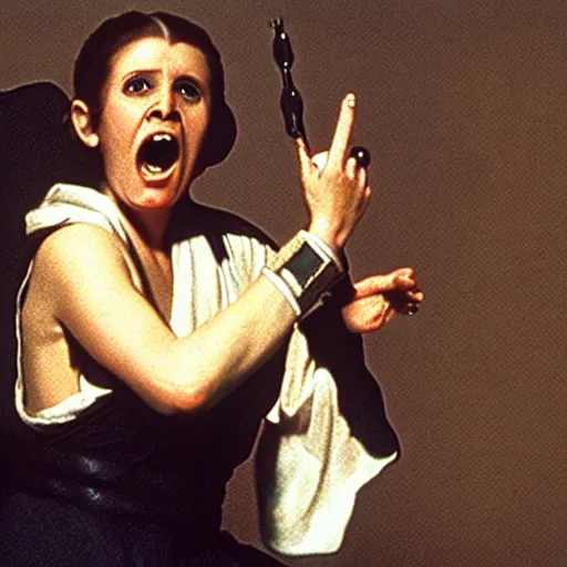 Image similar to a film still of princess leia screaming, artwork by caravaggio