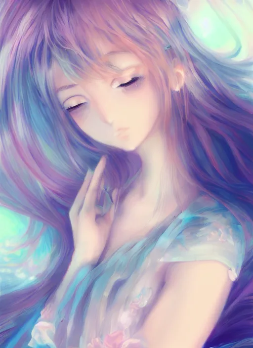 Image similar to brilliant, elegant, pastel texture, matte painting hyperpop portrait with wide dreamy anime eyes trending on pixiv